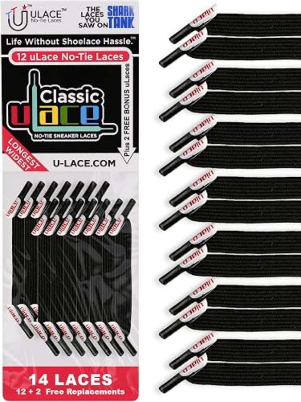 uLace Classic No-Tie Shoelaces - Black